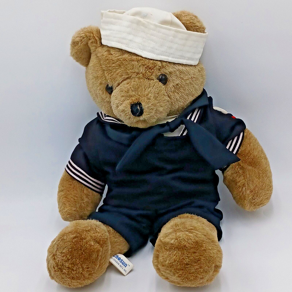 Vintage Chosun Navy Sailor Teddy Bear 1987 22" Beige Plush‎ Korea